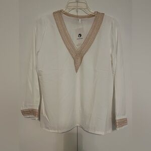 Elegant White and Gold Women's Top